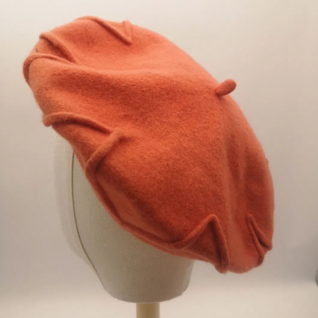 Women&prime;s Orange Wool All-Match Fashion Berets