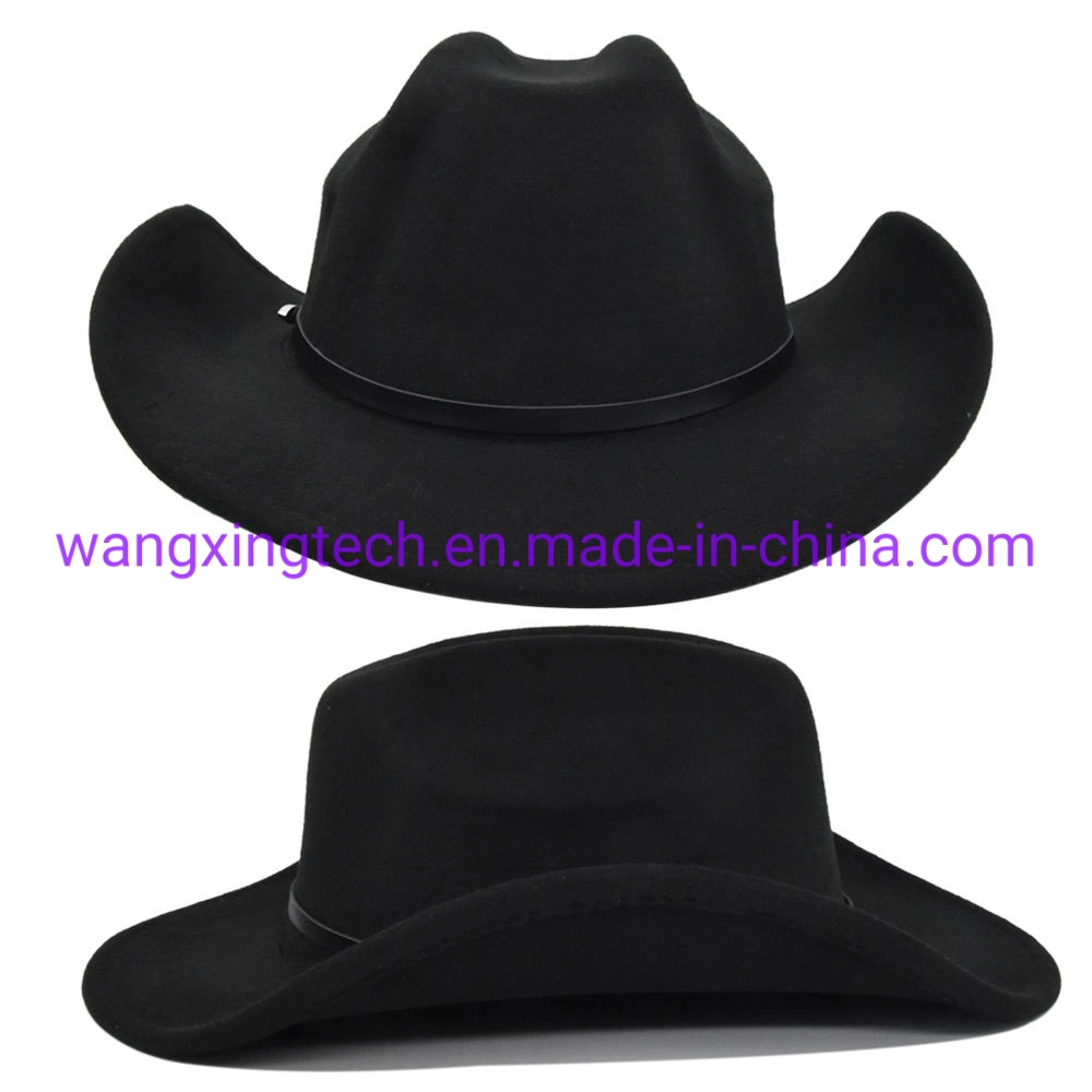 Wholesale Cowboy Jazz Hat Felt Top Hat Solid Color Top Cap Men&prime;s and Women&prime;s Wide-Brimmed Woolen Retro Big-Brimmed Hat Thickened