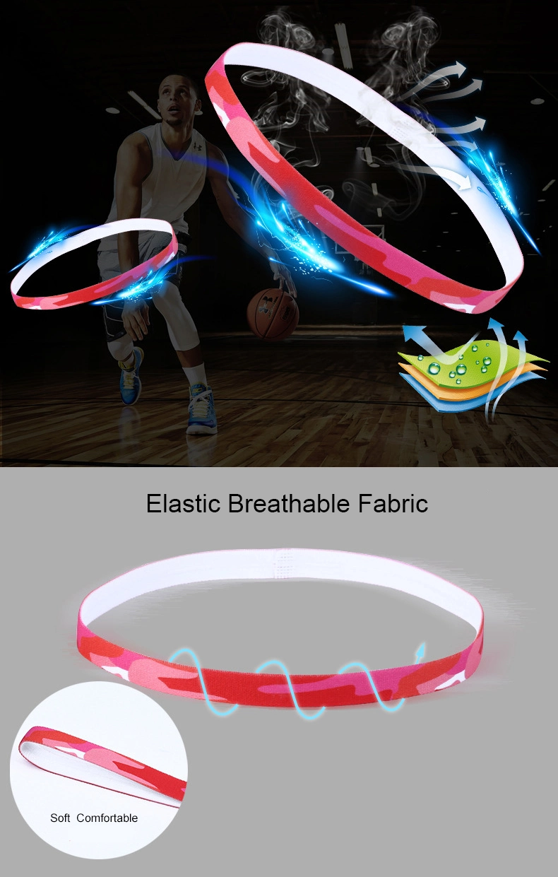 Wholesale Cheap High Quality Unisex Customised Logo Stretch Elastic Sports Fitness Gym Silicon Headband Head Band