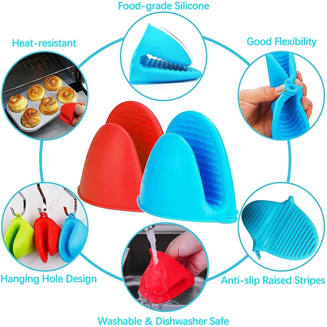 Mini Silicone Oven Mitts, BBQ Gloves, Oven Gloves Heat Insulation Cooking Pinch Mitts Potholder for Outdoor and Kitchen Cooking &amp; Baking