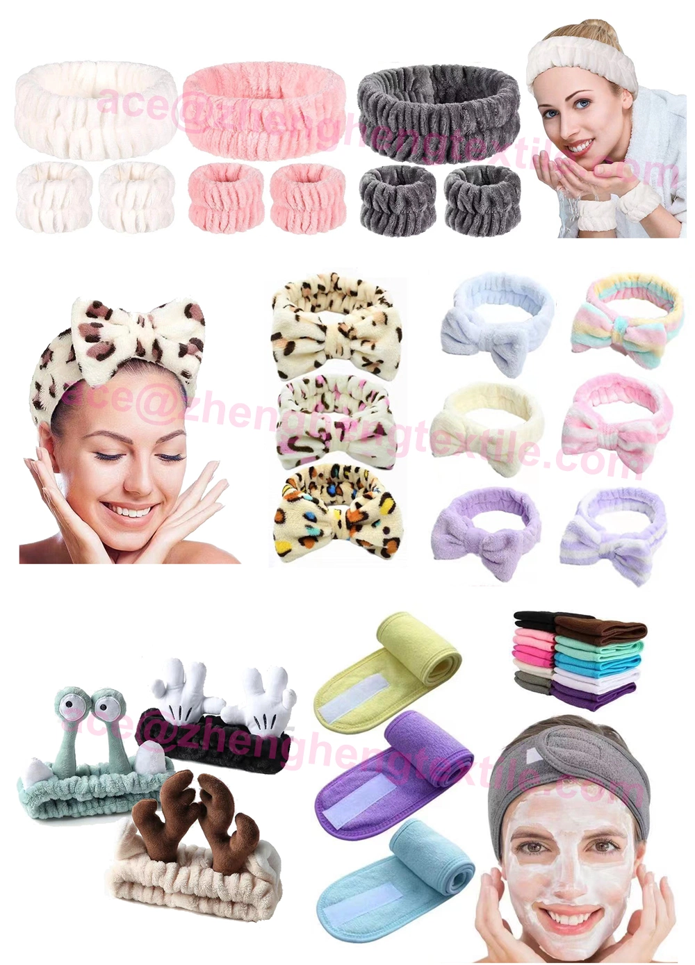 Custom Logo Women Cute Bow Fluffy Coral Fleece Velvet Elastic SPA Yoga Skincare Facial Makeup Headband Diademas Maquillaje