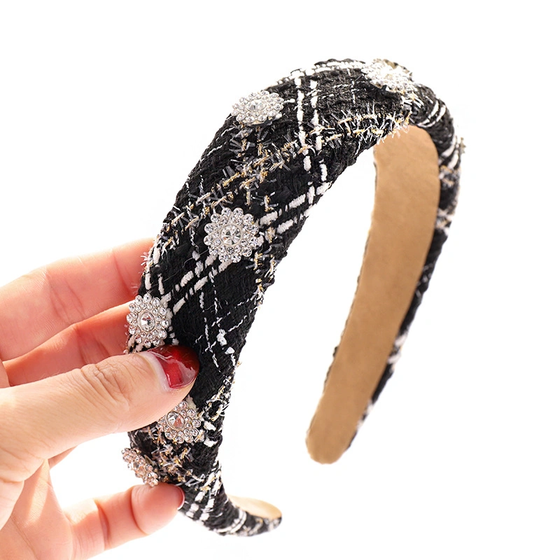 Thousand Bird Check Sponge Hair Band Korean Version of The Girl&prime;s Head Jewelry Wholesale Girls Cloth Rhinestone Small Fragrant Wind Headband