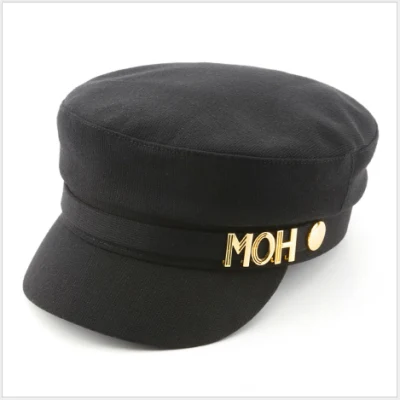 Cotton Solid Letter Flat Top Navy Cap Female Cap Student Beret