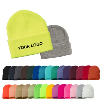 Classic Unisex Colorful Warm Winter Hats Acrylic Knit Cuffed Beanie with Custom Logo